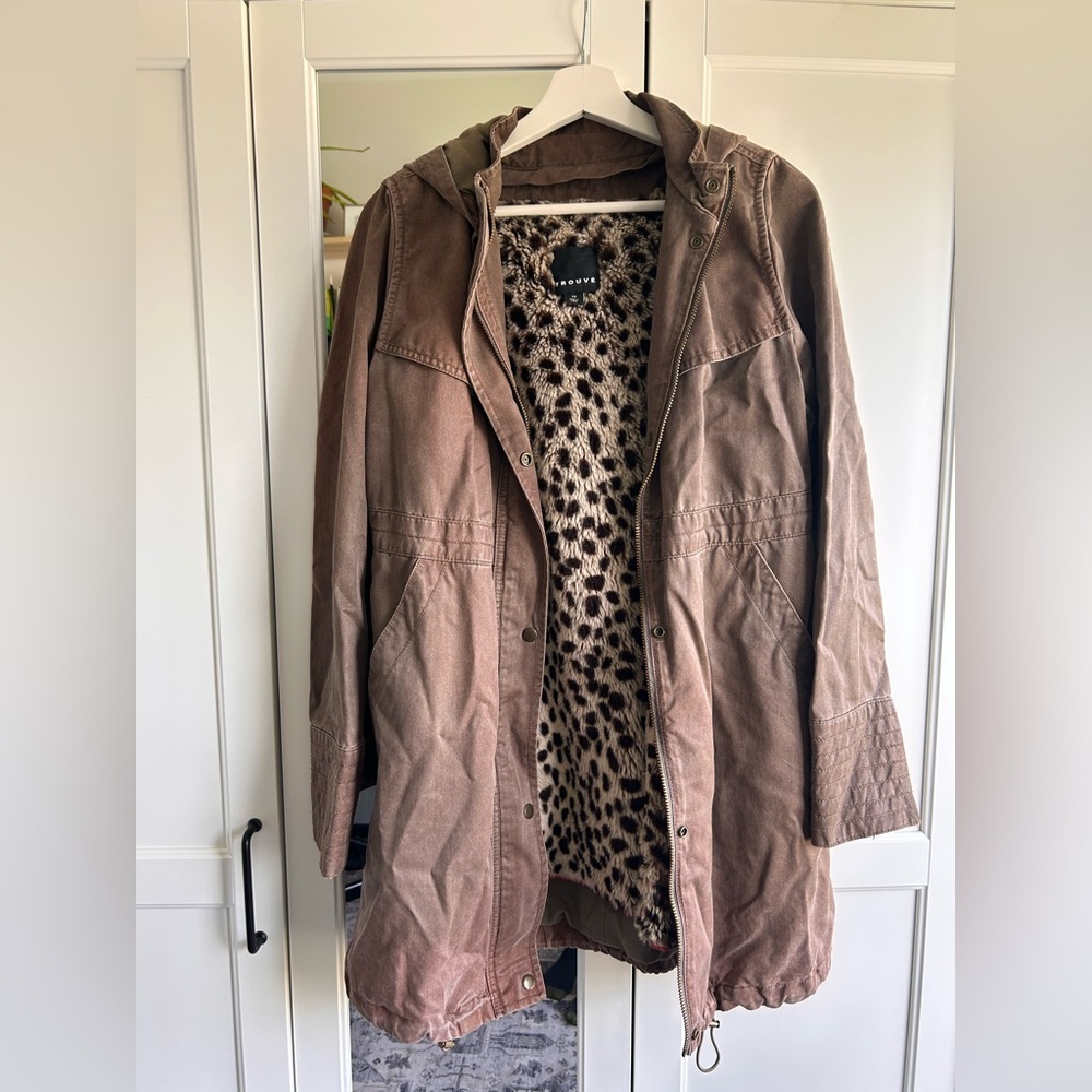 Trouve Brown Utility Jacket with Detachable Leopard Lining